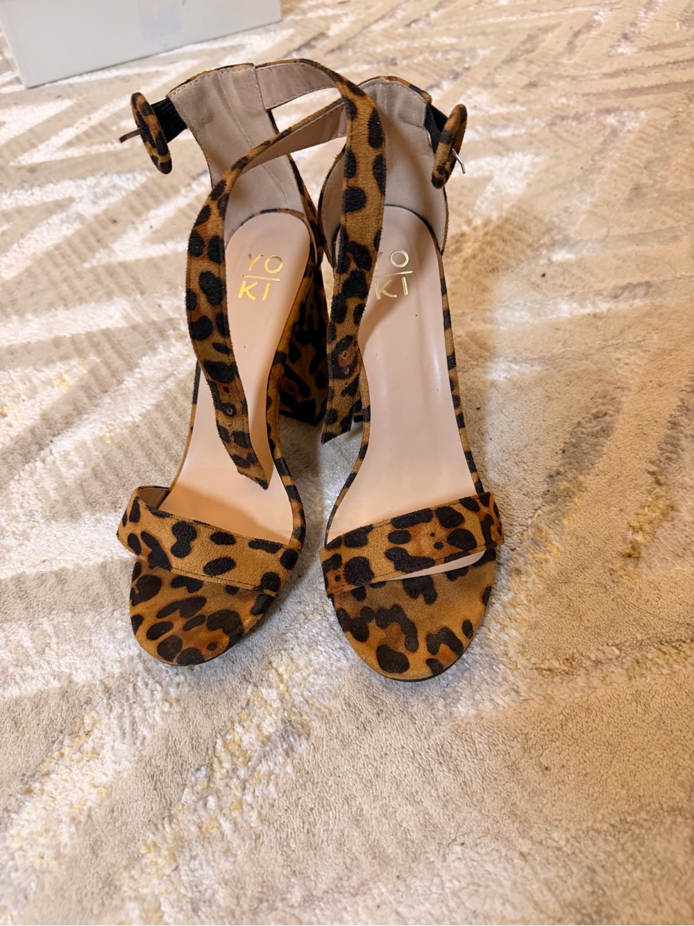 Leopard Print Ankle Strap Heels - Tan and Black